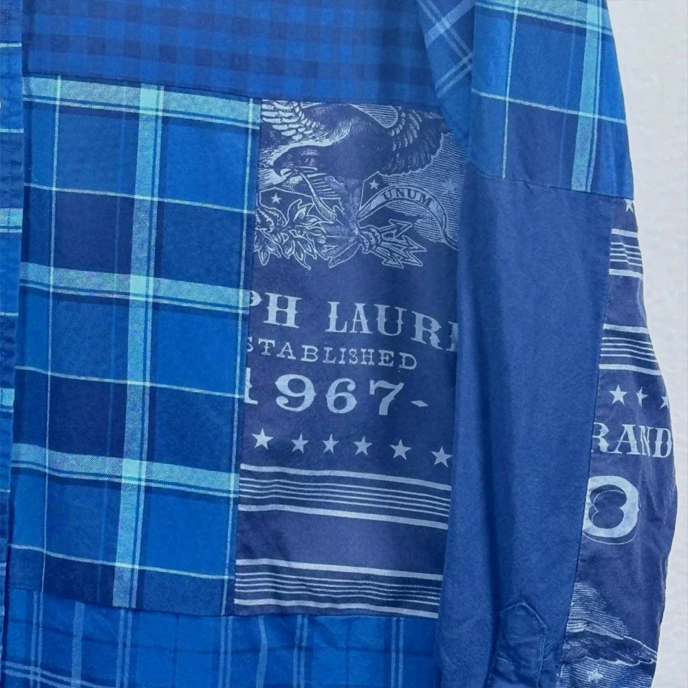 Polo Ralph Lauren Bandana Patchwork Shirt Button Down Plaid Heritage 90s Sz L